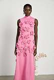 SUPER WHOLESALE |  Bow-tie faux-flower Embellished Sleeveless Maxi Dress in Pink