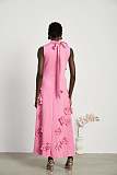 SUPER WHOLESALE |  Bow-tie faux-flower Embellished Sleeveless Maxi Dress in Pink