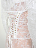 SUPER WHOLESALE |White Floral Lace Mesh Maxi Dress