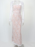 SUPER WHOLESALE |White Floral Lace Mesh Maxi Dress