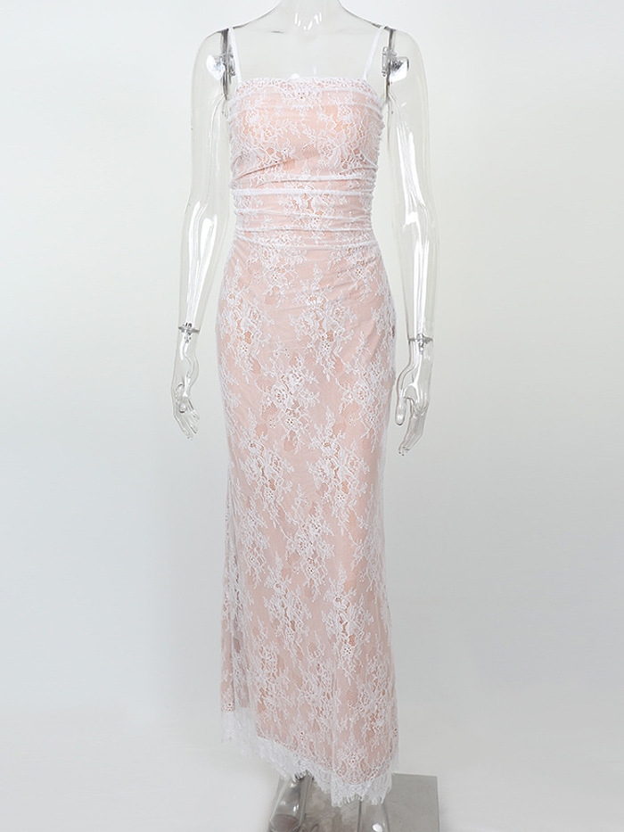 SUPER WHOLESALE |White Floral Lace Mesh Maxi Dress