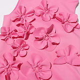 SUPER WHOLESALE |  Bow-tie faux-flower Embellished Sleeveless Maxi Dress in Pink