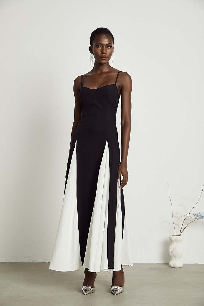SUPER WHOLESALE |  Contrast-color Pleated Maxi Dress