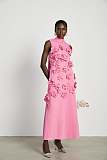 SUPER WHOLESALE |  Bow-tie faux-flower Embellished Sleeveless Maxi Dress in Pink