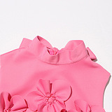 SUPER WHOLESALE |  Bow-tie faux-flower Embellished Sleeveless Maxi Dress in Pink