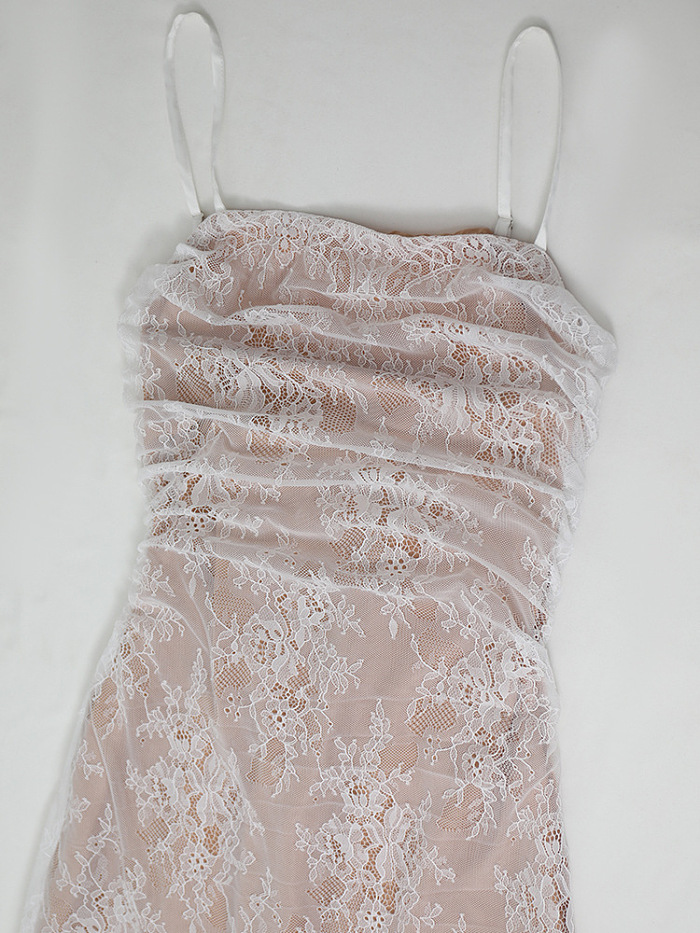 SUPER WHOLESALE |White Floral Lace Mesh Maxi Dress
