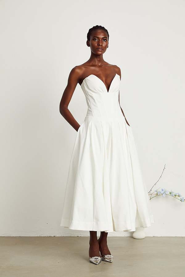 SUPER WHOLESALE |Off-shoulder Corset Midi Dress White