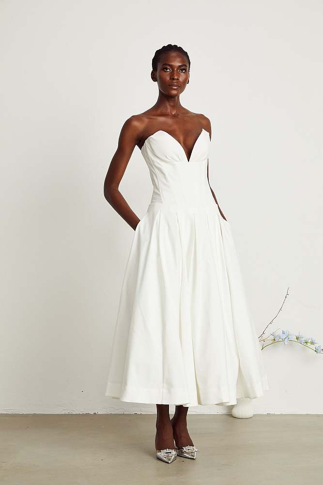 SUPER WHOLESALE |Off-shoulder Corset Midi Dress White