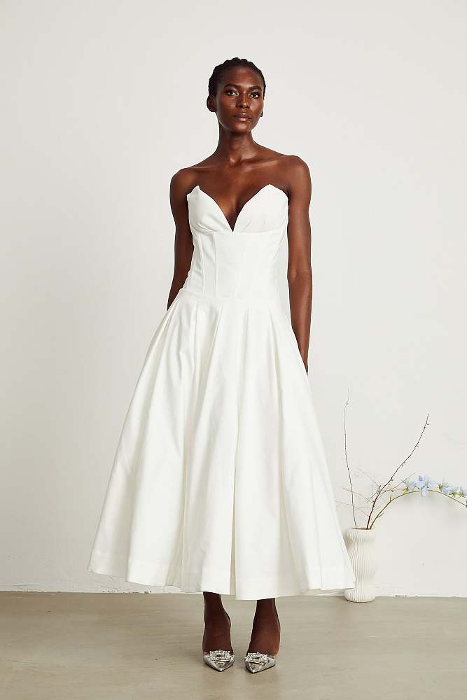 SUPER WHOLESALE |Off-shoulder Corset Midi Dress White