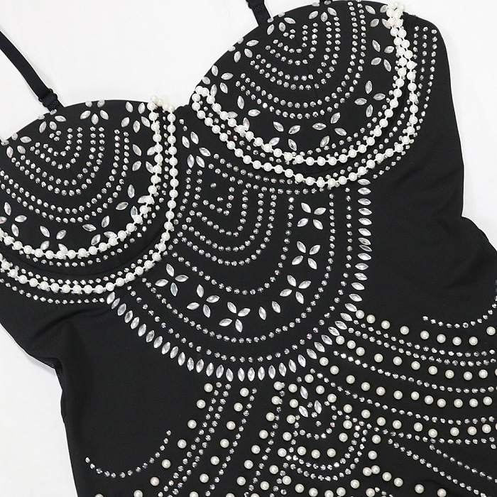 SUPER WHOLESALE |  Spaghetti Strap Rhinestone and Beaded Sexy Evening Gown