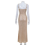 SUPER WHOLESALE | Sexy Fitted High-Waist Rhinestone Spaghetti Strap Dress
