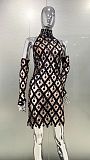 SUPER WHOLESALE |  Black Grid Double Layers Off-shoulder Dress with Gloves