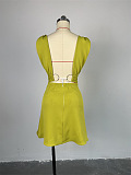 SUPER WHOLESALE | V-Neck Designed High-Waist Faux Pocket A-Line Spaghetti Strap Dress