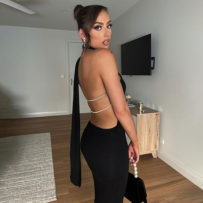 SUPER WHOLESALE | One-Shoulder Halter Neck Sexy Backless Chic Dress