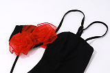SUPER WHOLESALE |   Color-Block Sexy Hollowed-Out Rose Flower Bodycon Spaghetti Strap Dress.