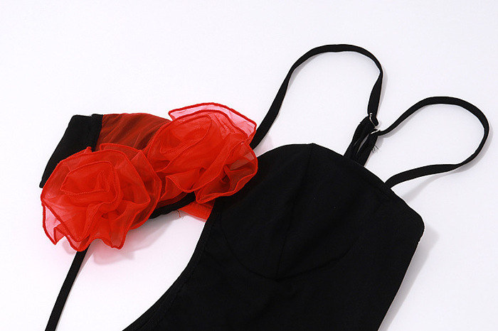 SUPER WHOLESALE |   Color-Block Sexy Hollowed-Out Rose Flower Bodycon Spaghetti Strap Dress.