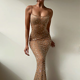 SUPER WHOLESALE | Sexy Fitted High-Waist Rhinestone Spaghetti Strap Dress