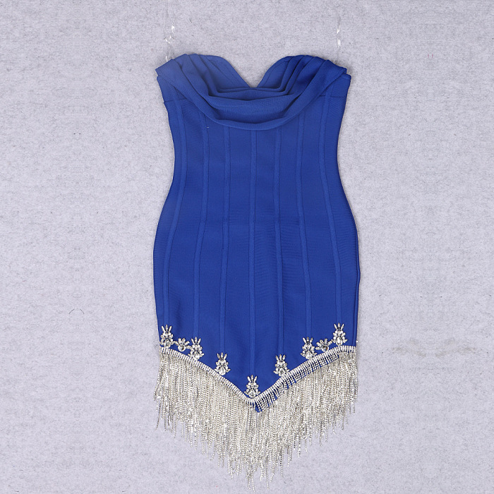 SUPER WHOLESALE | Knitted Strapless Ruched Backless Tassel Women's Dress