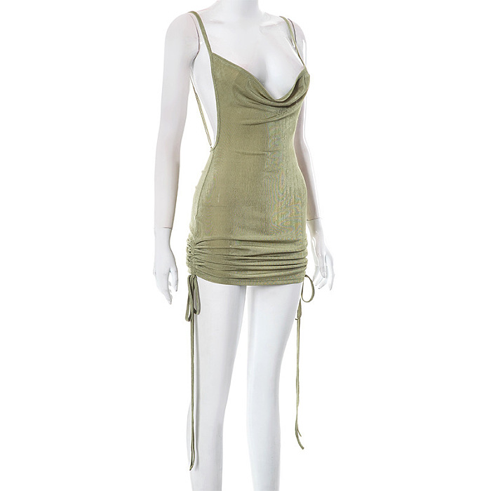 SUPER WHOLESALE |  Backless Side Drawstring Maxi Dress