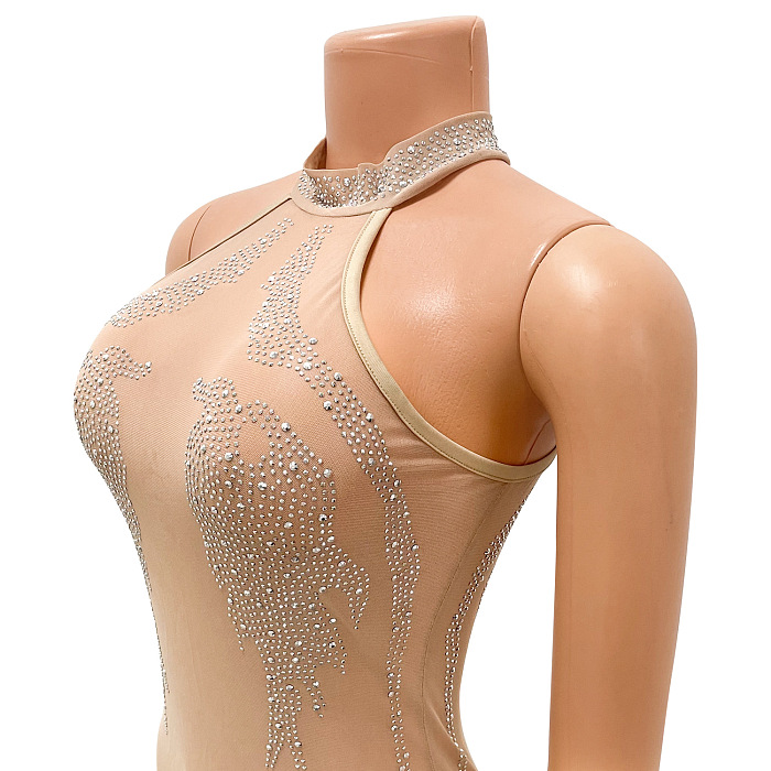 SUPER WHOLESALE |  Sexy Fitted Mesh Rhinestone-Embellished Sheer Women's Dress