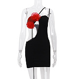 SUPER WHOLESALE |   Color-Block Sexy Hollowed-Out Rose Flower Bodycon Spaghetti Strap Dress.