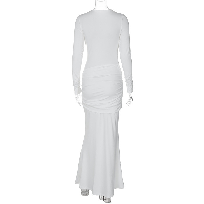 SUPER WHOLESALE | Fitted Ruched Panel Long Sleeve Dress