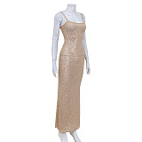 SUPER WHOLESALE | Sexy Fitted High-Waist Rhinestone Spaghetti Strap Dress