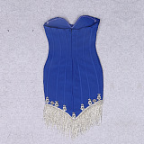 SUPER WHOLESALE | Knitted Strapless Ruched Backless Tassel Women's Dress