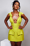 SUPER WHOLESALE | V-Neck Designed High-Waist Faux Pocket A-Line Spaghetti Strap Dress