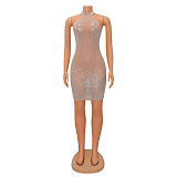 SUPER WHOLESALE |  Sexy Fitted Mesh Rhinestone-Embellished Sheer Women's Dress