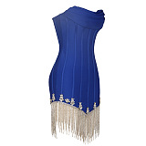 SUPER WHOLESALE | Knitted Strapless Ruched Backless Tassel Women's Dress
