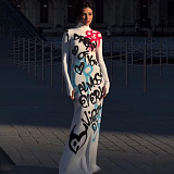 SUPER WHOLESALE |  High Neck Color-Block Graffiti Long Sleeve Bodycon Midi Dress