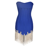SUPER WHOLESALE | Knitted Strapless Ruched Backless Tassel Women's Dress