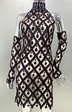 SUPER WHOLESALE |  Black Grid Double Layers Off-shoulder Dress with Gloves