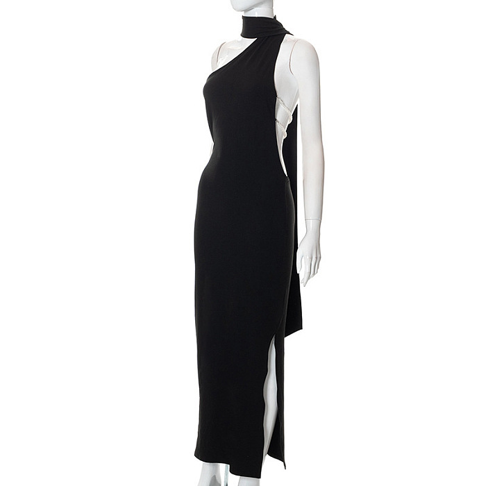 SUPER WHOLESALE | One-Shoulder Halter Neck Sexy Backless Chic Dress