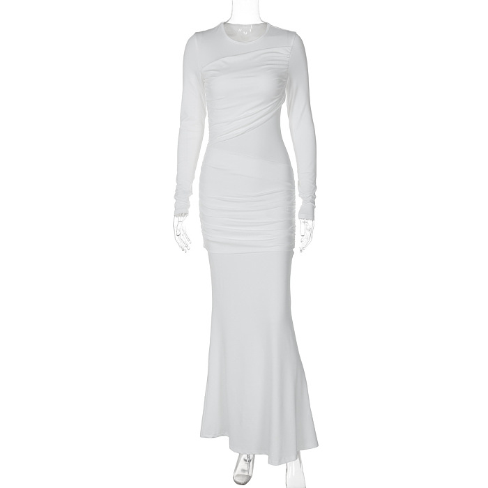 SUPER WHOLESALE | Fitted Ruched Panel Long Sleeve Dress