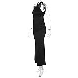 SUPER WHOLESALE | Sexy Solid Color Slim-Fit Sleeveless Backless Dress in Black