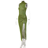 SUPER WHOLESALE | Sleeveless Slit Mid-Length Dress Sexy Fitted Dress