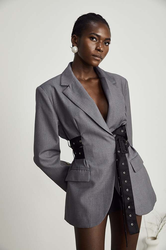 SUPER WHOLESALE |belted-waist blazer