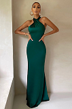 SUPER WHOLESALE |Sexy Solid Color Slim-Fit Sleeveless Backless Dress in Cyan