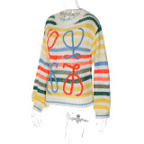 SUPER WHOLESALE | Colorful Striped Color-Block Sweater Women Loose Pullover Knit Top