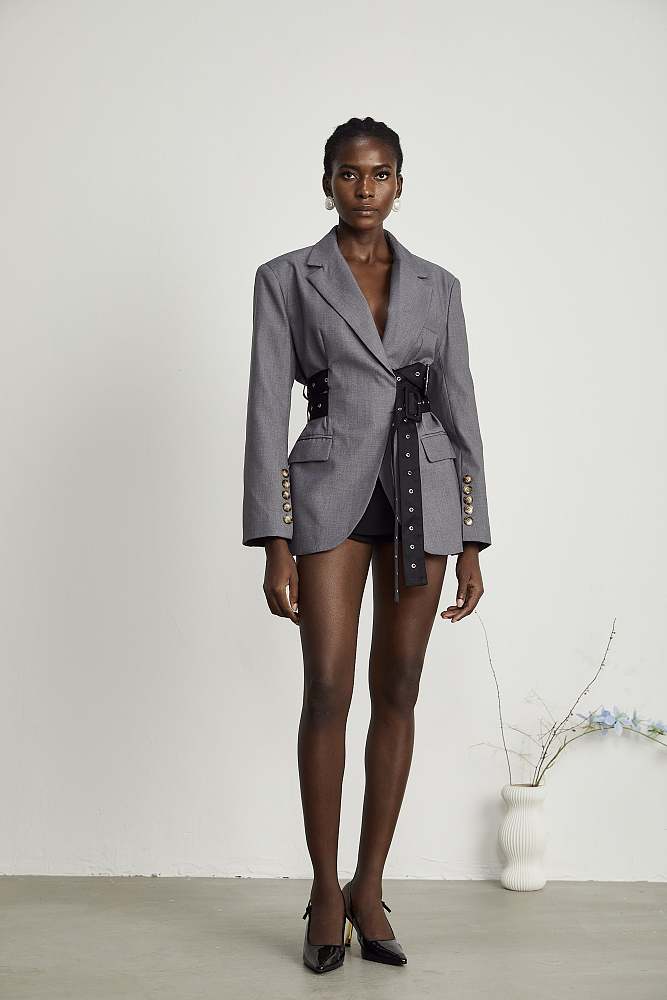 SUPER WHOLESALE |belted-waist blazer