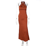 SUPER WHOLESALE | Sexy Solid Color Slim-Fit Sleeveless Backless Dress in Coffee