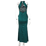 SUPER WHOLESALE |Sexy Solid Color Slim-Fit Sleeveless Backless Dress in Cyan