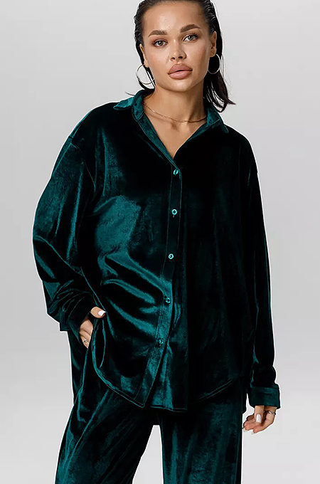SUPER WHOLESALE | Velvet Long Sleeve Shirt Set