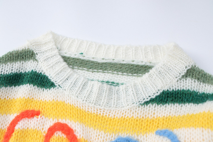 SUPER WHOLESALE | Colorful Striped Color-Block Sweater Women Loose Pullover Knit Top
