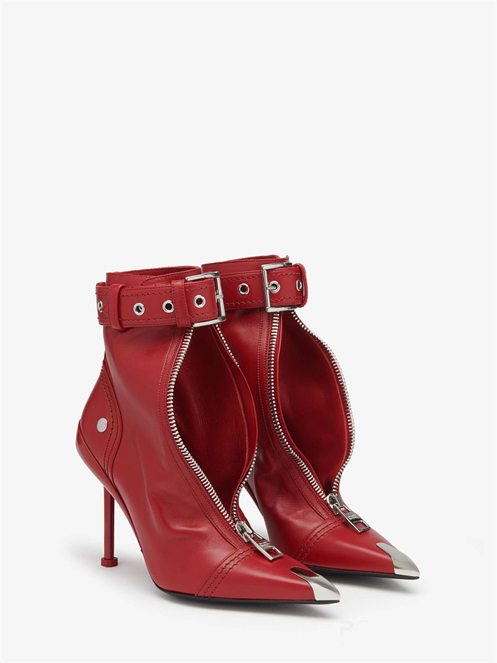 SUPER WHOLESALE |  Metal Toe Zipped Ankle Boots in Red