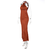 SUPER WHOLESALE | Sexy Solid Color Slim-Fit Sleeveless Backless Dress in Coffee