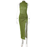 SUPER WHOLESALE | Sleeveless Slit Mid-Length Dress Sexy Fitted Dress