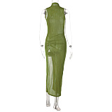 SUPER WHOLESALE | Sleeveless Slit Mid-Length Dress Sexy Fitted Dress